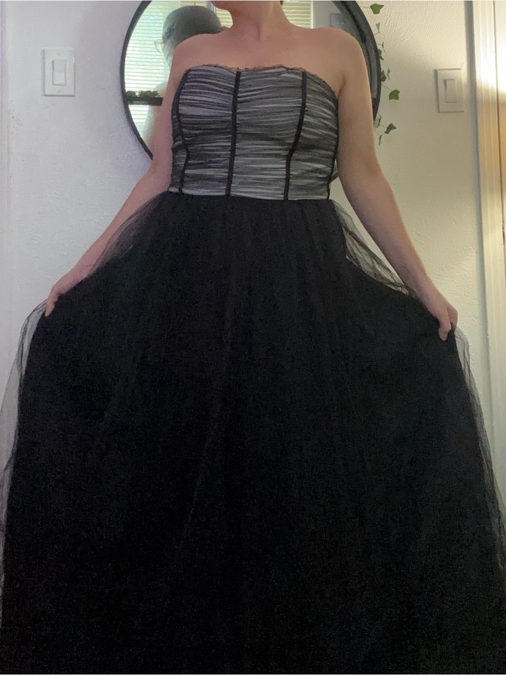 Strapless Black and White Tulle Ball Gown